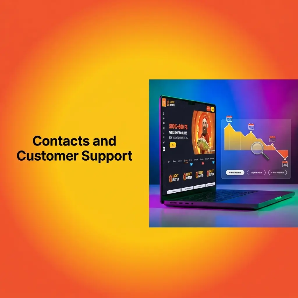 Lucky Mister customer support options showing live chat and email contact channels for player assistance